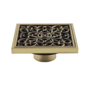 Antique Bronze 4 Inches Anti Clogging Square Brass Bathroom Shower Floor Drain with Removable Cover