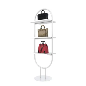 Verified factory bag shop sample quality steel wall white metal retail handbag display stand holder shelf