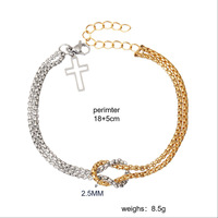 Bracelet croix double couche pour hommes et femmes avec perles carrées en acier inoxydable doré Bijoux faits main