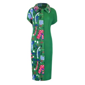 Vestido de Verano 2025 para Mujer, Talla Grande, Estilo Miyake, Falda Plisada, Encaje, Cierre de Botón, Panel con Letras Estampadas, Top Largo Holgado - Product Image 5