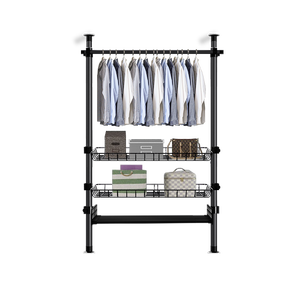 ราวตากผ้าแบบตั้งพื้นในห้องนอน ไม่ต้องเจาะผนัง พร้อมราวแขวนเสื้อผ้า ตู้เสื้อผ้าเด็กแบบขยายได้ พับเก็บได้ เคลื่อนย้ายสะดวก ตู้เสื้อผ้าโลหะ - Product Image 6