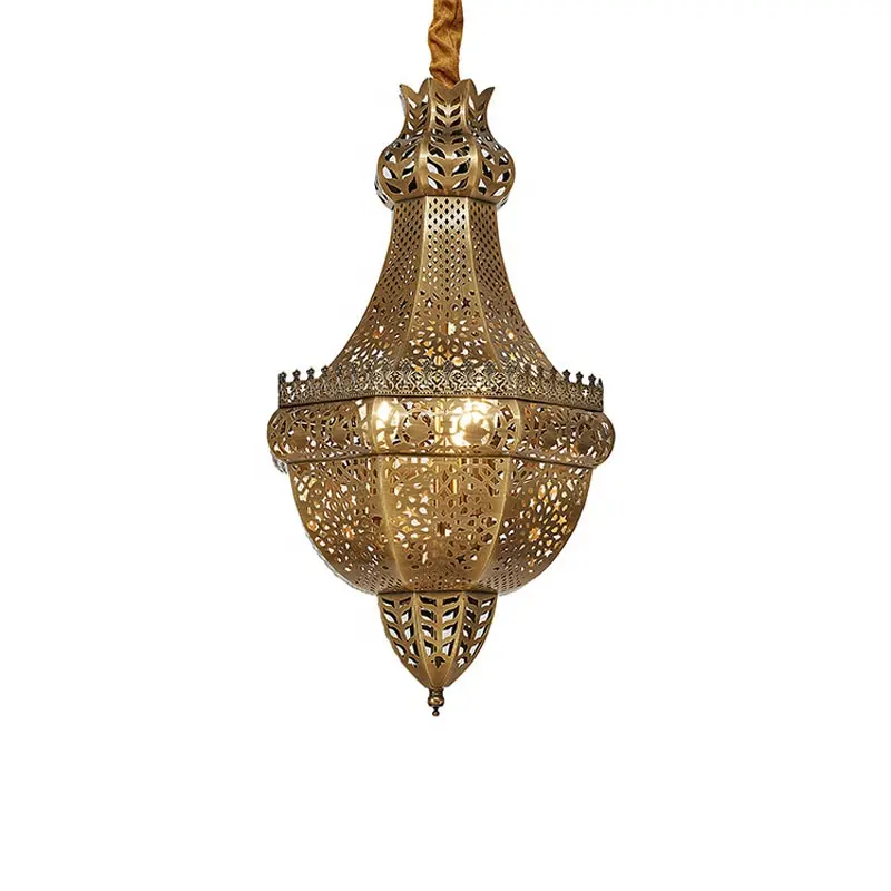 Люстра для мечети из чистой меди, марокканская декоративная лампа в мусульманском стиле, стеклянный шар, подвесной светильник для зала Лоби