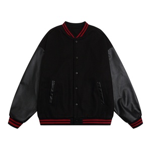 Chaqueta Varsity Retro de Dos Tonos con Mangas de PU para Hombre 2025 - Chaqueta de Béisbol Estilo Urbano con Cierre de Botones a Rayas, Logotipo Personalizado y Corte Holgado - Product Image 2