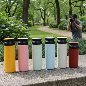 Custom 350ml 500ml stile coreano giapponese isolato in acciaio inox termici bicchieri di bottiglia con coperchio piatto - Product Image 2