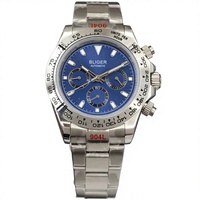 Montre automatique chronographe analogique pour homme BLIGER 30-34 mm, lumineuse, 10 bars, boîtier en acier inoxydable argenté, verre saphir