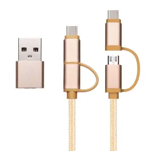 1M 2A Android Micro to Type C Fast Charging Cable 2 in 1 Braided Cable Dual Purpose Charging Cable