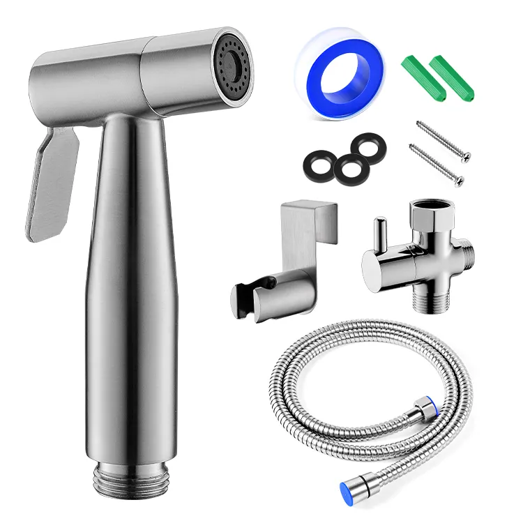 PINEBAY spazzolato nichel 304 acciaio inossidabile Set Bidet per WC portatile rubinetto e spruzzatore orizzontale bagno tipo a spruzzo