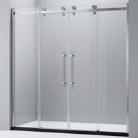 Cabine de douche coulissante bipartite à ouverture centrale avec verre trempé de 8 mm, double joint d'étanchéité et rail inférieur en aluminium encadré