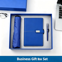 Ensemble cadeau promotionnel avec logo personnalisé, carnet, parapluie, stylo, kit de cadeaux, journal A5 en PU, stylo pliant résistant à la pluie et au vent, boîte