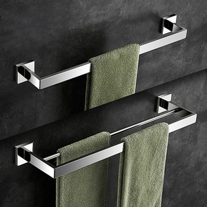 Porte-serviettes mural en acier inoxydable avec étagère, finition polie miroir, porte-serviettes de salle de bain au design minimaliste - Product Image 3