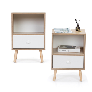 Juego de 2 mesitas de noche de madera de mediados de siglo con cajón y estante, mesa auxiliar moderna para dormitorio, sala de estar u oficina - Product Image 1
