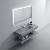 Lavabo de vanité de salle de bains double intégré en marbre mural personnalisé d'hôtel moderne de luxe