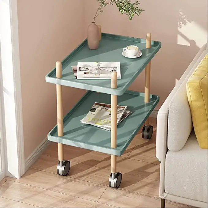 Double layer pull rod side table Bedroom good thing floor multilayer movable household storage table