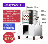 Plumeuse automatique commerciale 15 poulets en acier inoxydable avec doigts en caoutchouc pour volailles