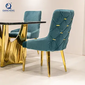QIANCHENG best price velvet fabric stainless steel restaurant comfort armchairs luxury living room dining chair with gold legs