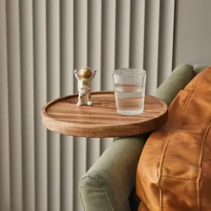 Eco-friendly Acacia Wood Sofa Arm Tray For Couch Flexible Sofa Tray Couch Arm Table Perfect Couch Cup Holder