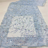 Tulle brodé de perles de clairon le plus vendu-Tissu à paillettes multicolores pour robes de soirée (stock prêt)