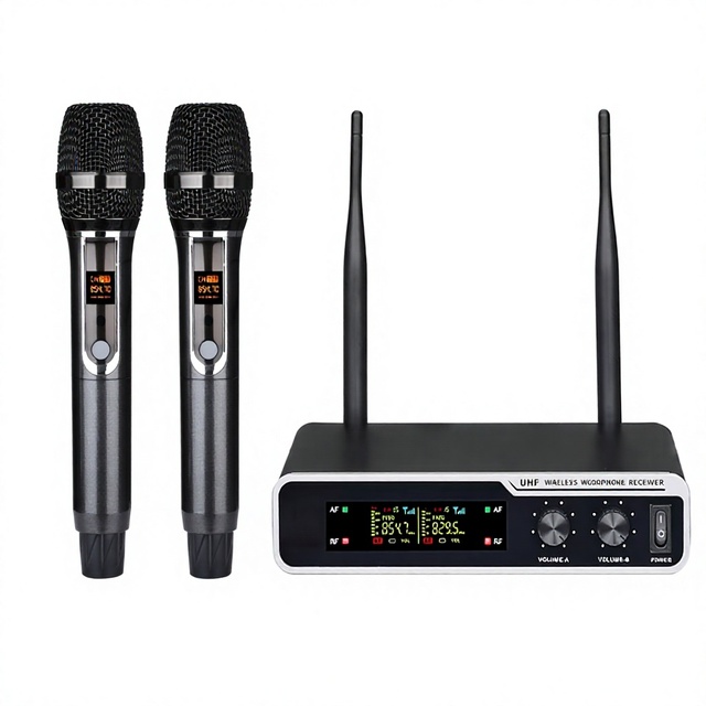 Wireless Microphone System UHF Dual Handheld LCD Display Long Range Hi-Fi Metal Body OEM Karaoke Stage Factory Wholesale