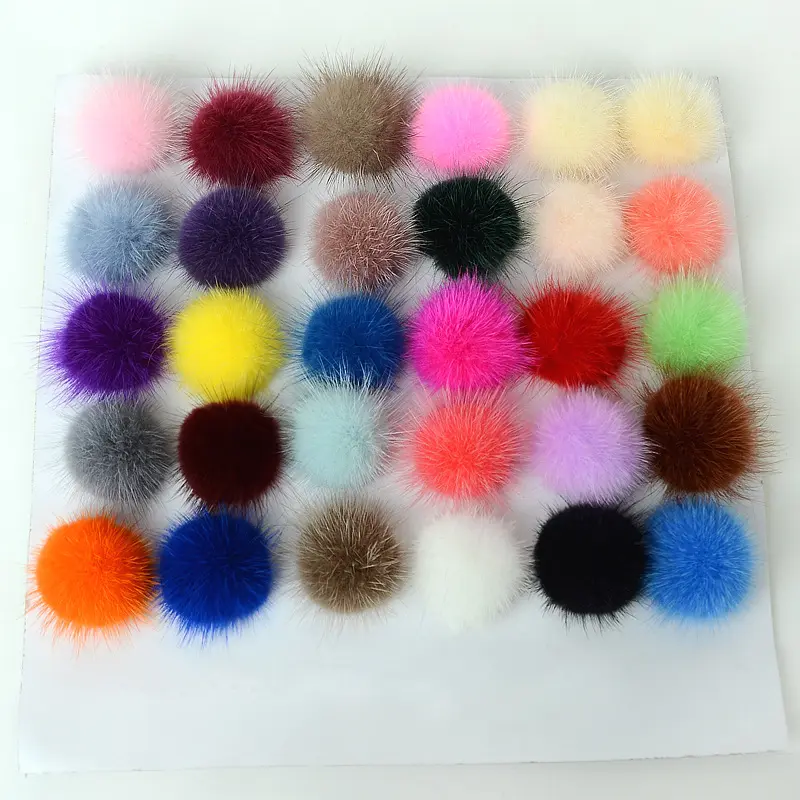 3cm dyed color real mink fur pom poms mink fur balls factory wholesale for keychain bag charm shoes DIY fashion accessories