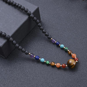 Collar de cristal de <span class=keywords><strong>7</strong></span> Chakras con cuentas largas, collar de piedra de Lava, piedra de ojo de tigre curativa - Product Image 5