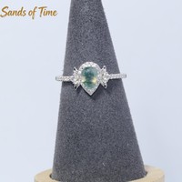 Bague de mariage unique en or K, courbée, avec agate mousse en forme de poire, grenat rouge et moissanite, personnalisée pour femme, vente en gros