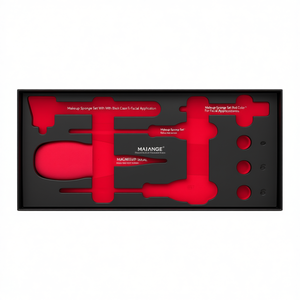 Ensemble d'éponges à maquillage de couleur rouge avec étui noir pour application faciale - Product Image 2