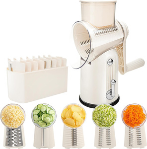 Râpe à fromage manuelle rotative 5 en 1 pour la cuisine, mandoline ronde, coupe-légumes, trancheuse à pommes de terre, hachoir à aliments, moulin à aliments sûr - Product Image 1