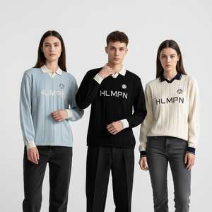Polo da Rugby da Uomo con Logo Ricamato Personalizzato, Camicia Casual a Maniche Lunghe a Righe con Colletto in Twill di Cotone a <span class=keywords><strong>Maglia</strong></span> - Product Image 2