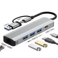 Hub USB externe 5-en-2 avancé avec adaptateur LAN Gigabit Ethernet RJ45 100-1000 Mbps en aluminium multiport pour MacBook Pro et ordinateur portable