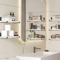 Rak Penyimpanan Kayu 4 Tingkat Model Mengambang untuk Dinding, Cocok untuk Kamar Mandi, Dapur, Ruang Tamu, Perhiasan, Garasi, Tahan Air