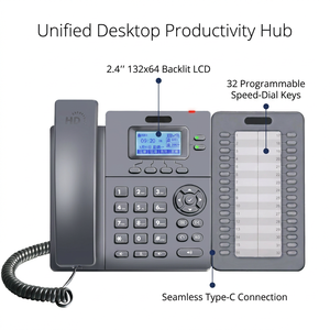 Téléphone <span class=keywords><strong>IP</strong></span> professionnel à 32 touches avec casque pour centre d'appels, écran LCD rétroéclairé de 2,4 pouces et PoE pour hôtel, bureau et réception - Product Image 3