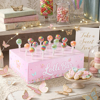 Boîte à sucettes en papier à imprimé floral papillon rose, support de présentation de bonbons Lolli Bar pour les décorations de fête d'anniversaire ou de baby shower