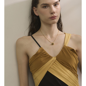 JINYOU 4939 Collar Vintage de Cadena de Serpiente de Acero Inoxidable Chapado en Oro con Colgante de Piedra Natural Ojo de Tigre de Forma Geométrica - Product Image 3