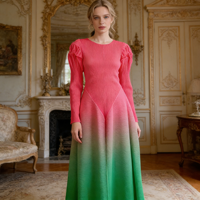 Robe longue plissée vintage Miyake 2026 pour femme, grande taille, dégradé, col rond, extensible, infroissable, décontractée, couleur estivale