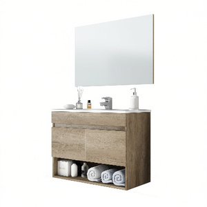 Mueble de baño suspendido de algodón 64 x 80 x 45 cm Nordik, mueble de pared con espejo y estante de almacenamiento - Product Image 3