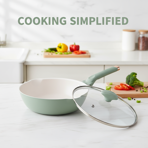 उच्च गुणवत्ता वाला नया मॉडल 24 सेमी 28 सेमी ग्रीन एल्यूमीनियम नॉन स्टिक सिरेमिक कोटिंग गहरी लिड ढक्कन के साथ गहरी फ्राइंग पैन - Product Image 1