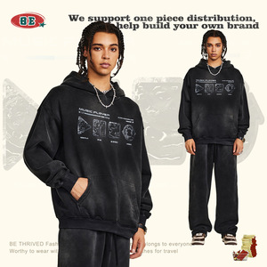 Ropa de hombre 2025 otoño American Vibe lavado anticuado impreso marca de moda Sudadera con capucha suelta ropa pesada OEM - Product Image 4