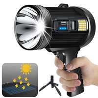 Lampe de poche rechargeable par USB haute puissance pour l'extérieur Lampe d'urgence portable à longue portée Chargement solaire Projecteur LED étanche