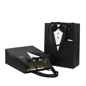 3D Black Tuxedo style paper bag Luxury Printing Paper Bag Wedding Favour Packaging Paper Chocolate Candy Bag