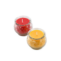 Lilin Mentega Bentuk Teratai Miaoh 24 Jam, 48 Buah, Warna Merah Kuning Multiwarna dengan Pinggiran Datar, Dikemas dalam Gelas, Semi-Handmade
