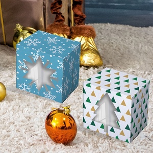 Christmas Party Window Gift <b>Box</b> Snowman Snowflake Red Black White Checkered Square Folders - Product Image 1