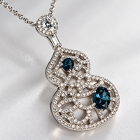 Collier vintage en argent sterling 925 en forme de gourde avec pierres précieuses topaze bleu profond et pendentif ajouré pour femme