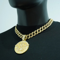 2025 usine nouveauté Stock 15mm largeur cubain lien chaîne Hip Hop alliage et Bling strass rond pendentif collier
