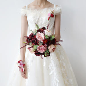 Ramos de Novia de Seda Estilo Europeo con Rosas Artificiales, Utilizados como Ramos para Novias y Damas de Honor en Bodas - Product Image 2