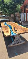 Table de restaurant en résine époxy pour la cuisine, café et cuisine en bois de noyer massif, couleur mate, directement de l'usine, plus design