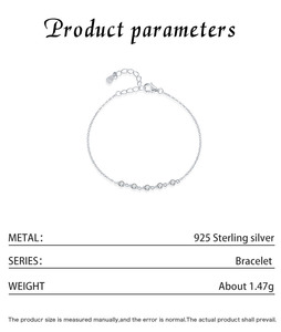 S925 Silver Chain <b>Bracelet</b> With Round Crystal Minimalist Bezel CZ Station Adjustable For Everyday Wear Women Jewelry - Product Image 2