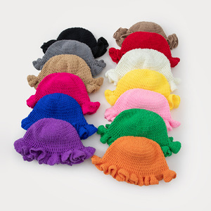 Hot Bán Màu Sắc Rắn Mùa Thu Và Mùa Đông Dệt Kim Hollow Handmade Móc Xù Dệt Kim Xô Mũ - Product Image 1