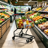 Chariot de courses commercial en métal avec poignée rouge pour supermarché et magasin de détail