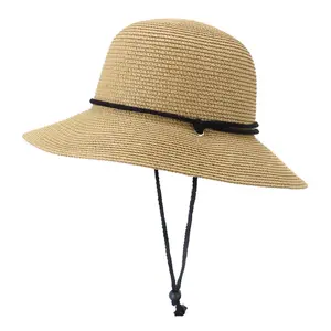 Goldenway Custom straw Bucket Hat Hand Weaving Summer Beach Sun Broad Brim Straw Hat ladies