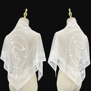 Écharpe <span class=keywords><strong>triangulaire</strong></span> jacquard ajourée, châle brodé, foulard décoratif de mariage Notre-Dame, <span class=keywords><strong>voile</strong></span> de prière d'église - Product Image 2